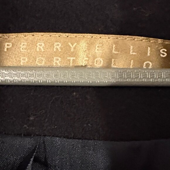 Perry Ellis Navy Double-Breasted Wool Coat - Picture 2 of 10